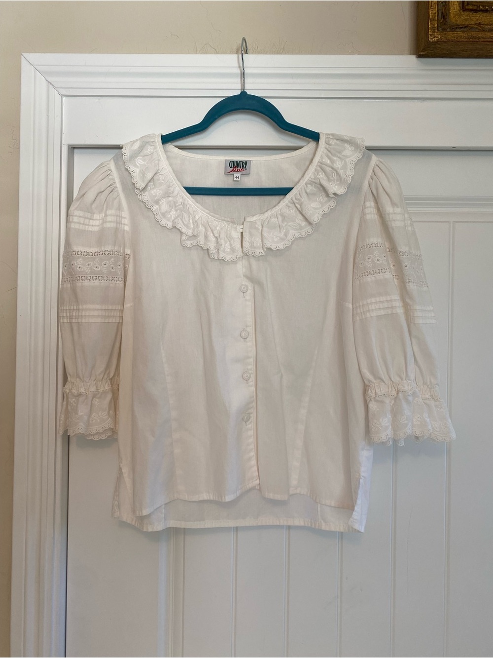 Vintage White Lace-Trim Button Front Blouse